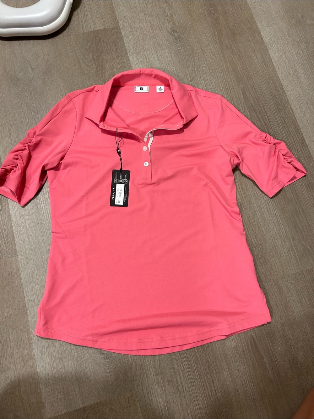 Women's Golf Pink Polo Top with Ruched Sleeves